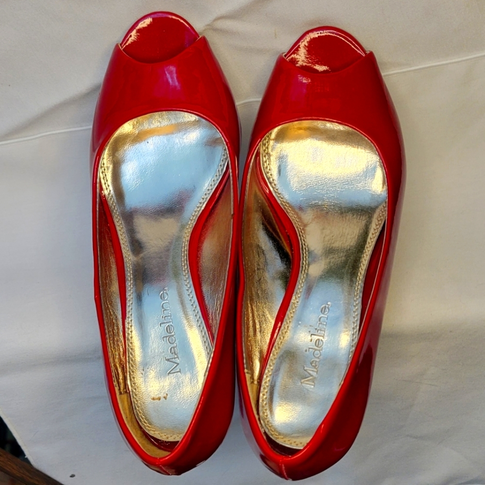 Red Patent Wedges with Sweet Peep Toes
